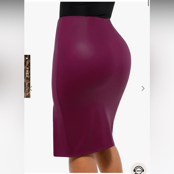 NWT Popilush Shapewear Sculpting Faux Leather Front Slit Midi Skirt Purple - Picture 3 of 9